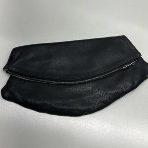 Christopher Kon Clutch Bag Purse Magnetic Flap Folding Leather Black Silver Zip